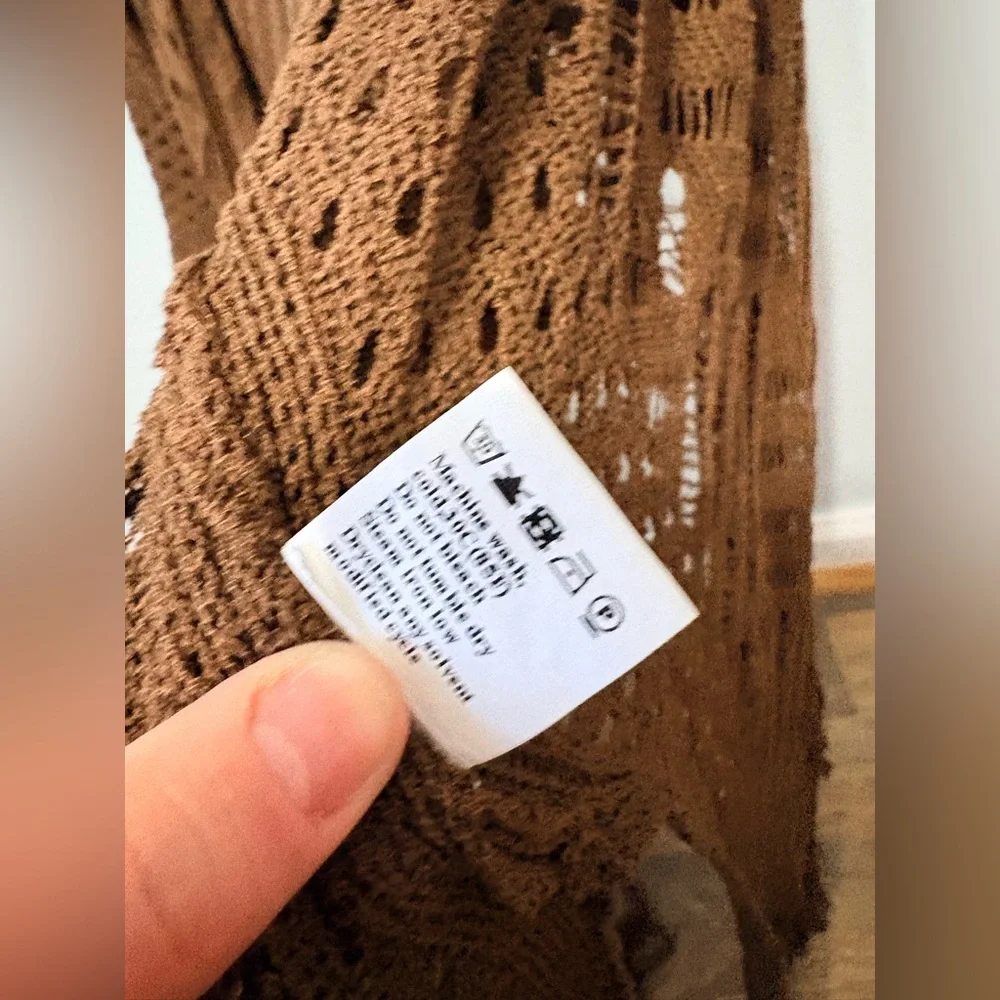 Boho Brown Fringe Crochet Kimono Cardigan One Size | Festival Beach Cover Up - Picture 6 of 6